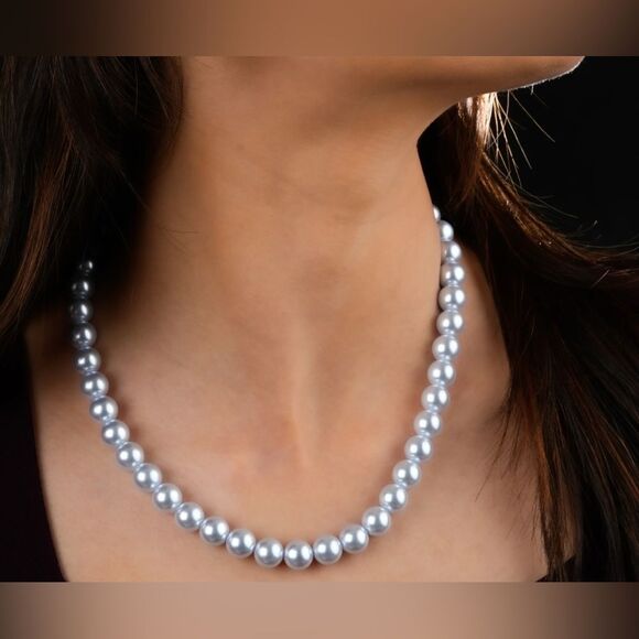 Light blue color faux pearl collar necklace - Picture 1 of 4